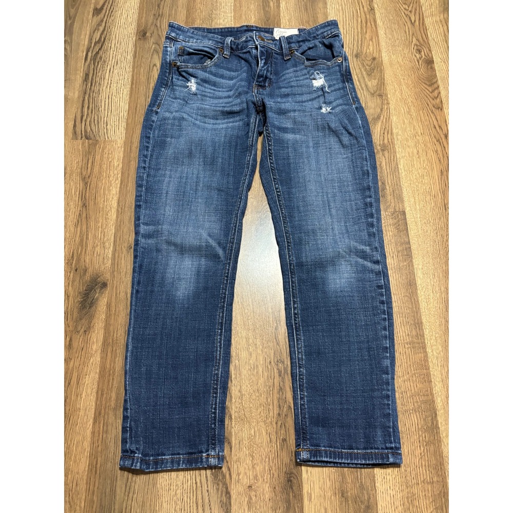 Cosmic Blue Love Jeans Womens Size 27 Blue Denim Distressed Straight Leg Pockets